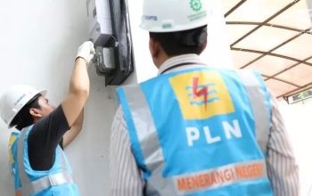 Petugas PLN memeriksa meteran listrik