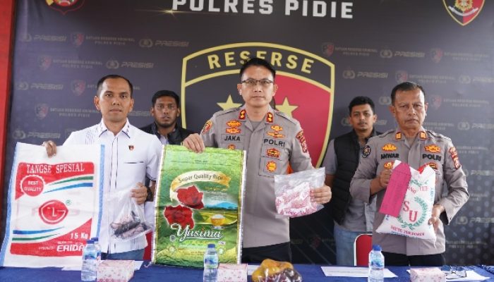 Polres Pidie Bongkar Pengoplosan Beras Bermerek, Satu Pelaku Ditangkap