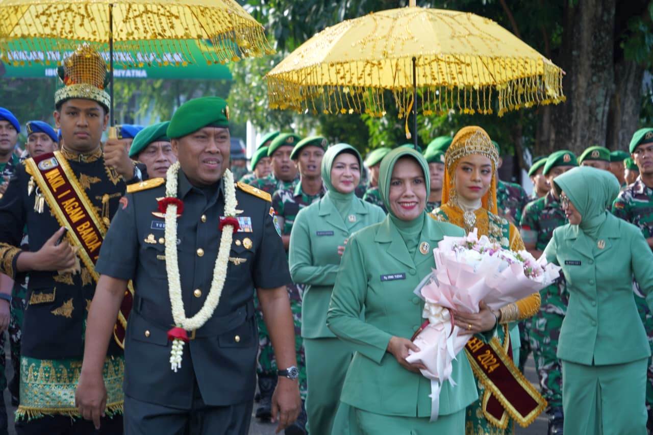 Brigjen TNI Yudha Fitri, disambut dalam acara sertijab Kepala Staf Kodam Iskandar Muda (Kasdam IM) di Lapangan Sanggamara, Makodam, Banda Aceh