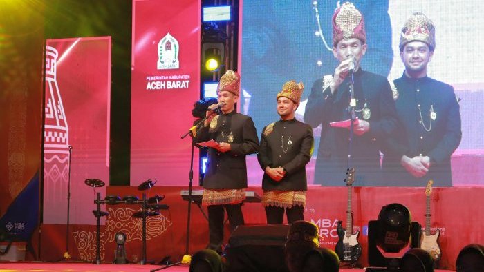 Sambutan Bupati Aceh Barat, Tarmizi, pada pembukaan PKAB 2025 yang digelar memperingati HUT ke-437 Meulaboh, Sabtu (11/10/2025).