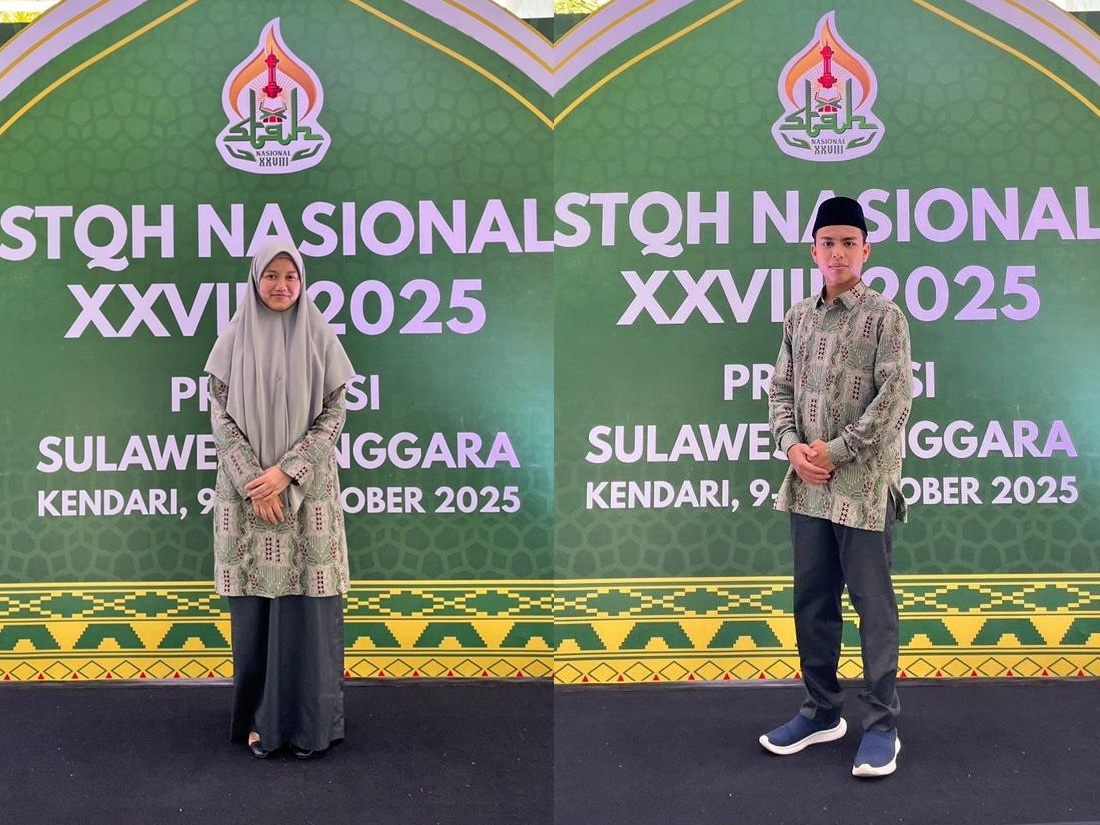 Mahasiswa UIA, Siti Sarah dan Muhammad Akrim Dzaky tampil sebagai peserta cabang tafsir Al-Qur’an bahasa Arab dan hafalan hadis dalam ajang STQH Nasional di Kendari, Sulawesi Tenggara, 9–19 Oktober 2025.