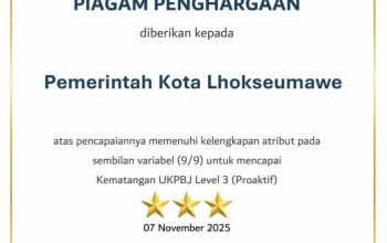 Pemko Lhokseumawe Raih Penghargaan Kematangan UKPBJ Level Proaktif