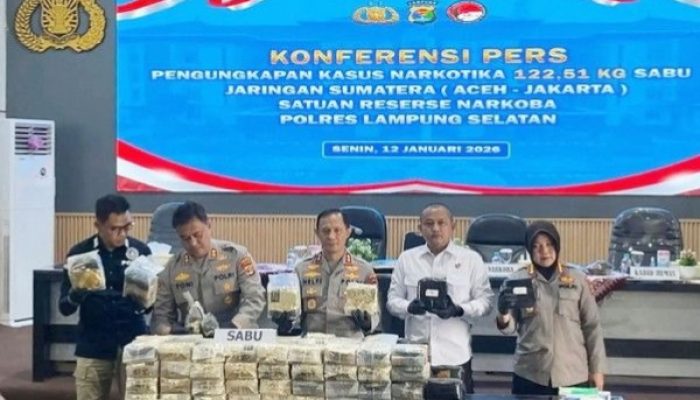 Polda Lampung Gagalkan Penyelundupan 122,5 Kg Sabu Jaringan Aceh–Jakarta