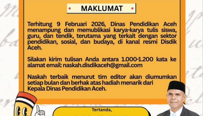 Punya Ide? Disdik Aceh Buka Call for Article