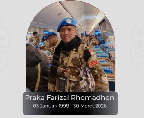 Prajurit Yonif 113/JS, Praka Farizal Rhomadhon, gugur saat menjalankan misi perdamaian PBB (UNIFIL) di Lebanon Selatan