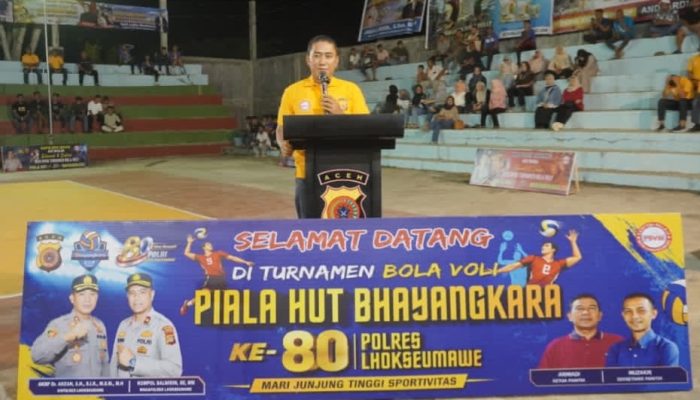 Kapolres Lhokseumawe Buka Turnamen Voli Hari Bhayangkara ke-80