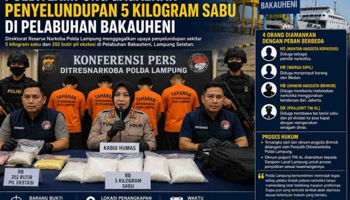 Polda Lampung Gagalkan Penyelundupan 5 Kilogram Sabu