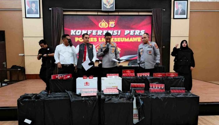 Polres Lhokseumawe Ungkap Peredaran 21 Dus Rokok Ilegal